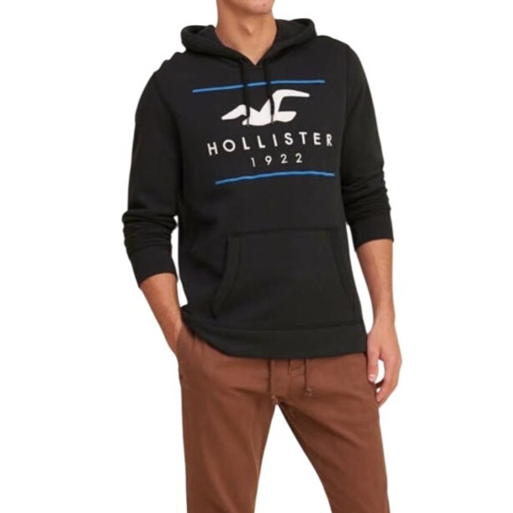 Hollister Men's 2010 Relaxed Logo Icon Graphic Fleece Hoodie Jacket Black‎ Sz XL